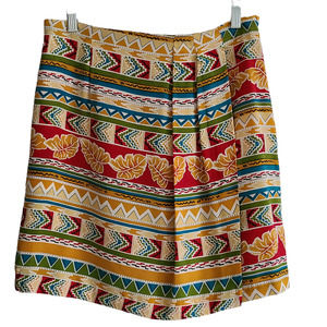 SK & COMPANY Vintage Silk Faux Wrap Geometric Tropical‎ Colorful Skirt Medium*